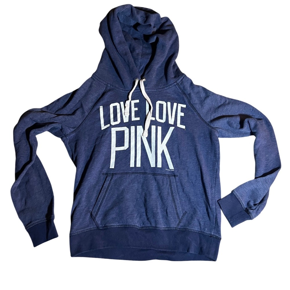 PINK Victoria's‎ Secret Love Love Pink Hoodie Sweatshirt Blue Size M